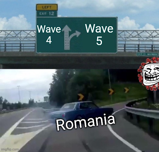 :( | Wave 4; Wave 5; Romania | image tagged in memes,left exit 12 off ramp,romania,coronavirus,covid-19,omicron | made w/ Imgflip meme maker