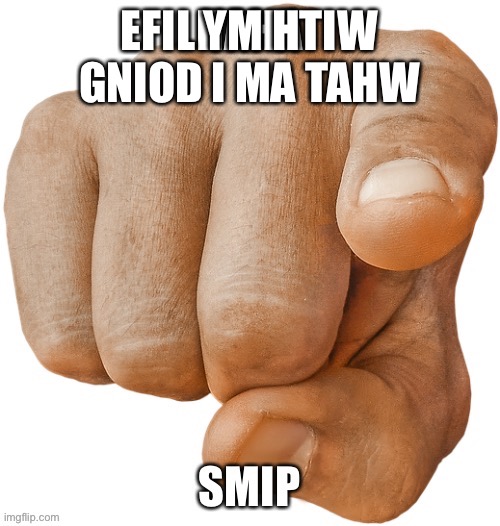 HAHA SMIP | EFIL YM HTIW GNIOD I MA TAHW | image tagged in haha smip | made w/ Imgflip meme maker