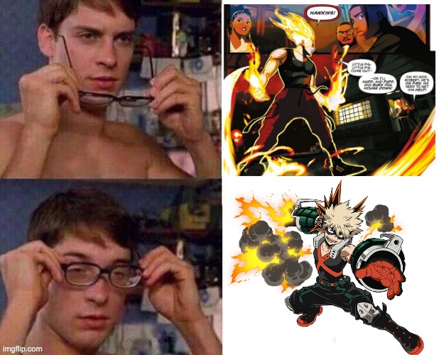 they made Francis bakugo in the recent Milestone relaunch | image tagged in spiderman glasses,dc comics,my hero academia,boku no hero academia | made w/ Imgflip meme maker