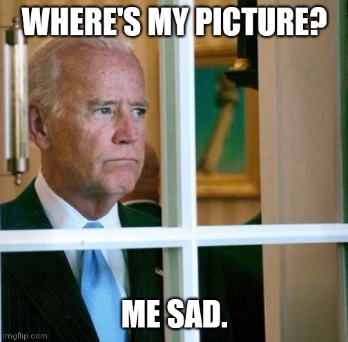 Sad Joe Biden | WHERE'S MY PICTURE? ME SAD. | image tagged in sad joe biden | made w/ Imgflip meme maker