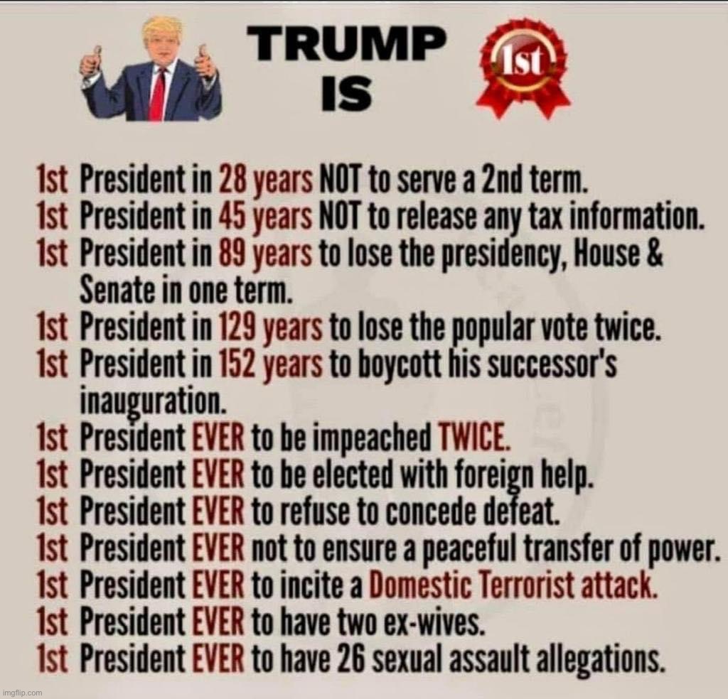 Trump is a history-making President! | image tagged in trump firsts | made w/ Imgflip meme maker