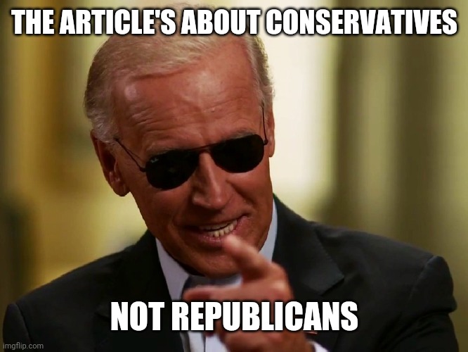 Cool Joe Biden | THE ARTICLE'S ABOUT CONSERVATIVES NOT REPUBLICANS | image tagged in cool joe biden | made w/ Imgflip meme maker