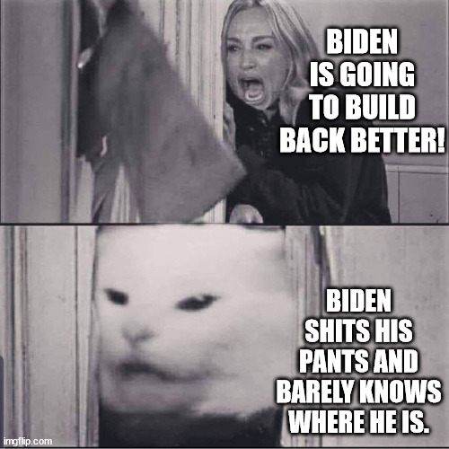 Let's Go Brandon |  BIDEN IS GOING TO BUILD BACK BETTER! BIDEN SHITS HIS PANTS AND BARELY KNOWS WHERE HE IS. | image tagged in woman yells are shining,lets go brandon | made w/ Imgflip meme maker