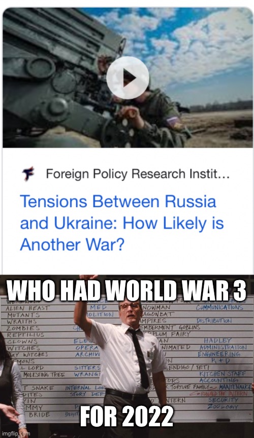 WHO HAD WORLD WAR 3; FOR 2022 | image tagged in cabin the the woods | made w/ Imgflip meme maker