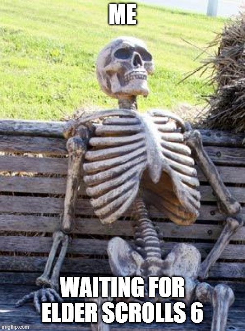 Waiting Skeleton | ME; WAITING FOR ELDER SCROLLS 6 | image tagged in memes,waiting skeleton | made w/ Imgflip meme maker