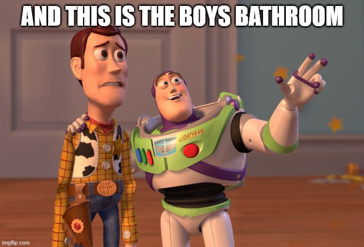 X, X Everywhere Meme | AND THIS IS THE BOYS BATHROOM | image tagged in memes,x x everywhere | made w/ Imgflip meme maker