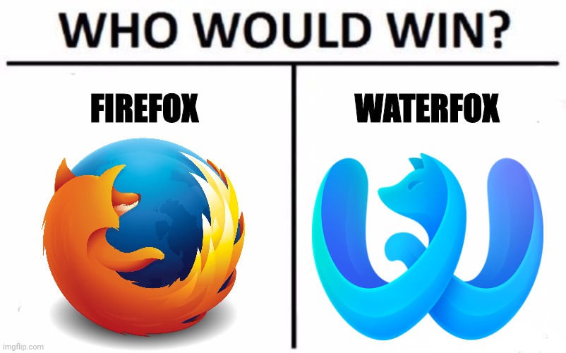 Hmm... | FIREFOX; WATERFOX | image tagged in memes,who would win,funny,firefox,oh wow are you actually reading these tags | made w/ Imgflip meme maker