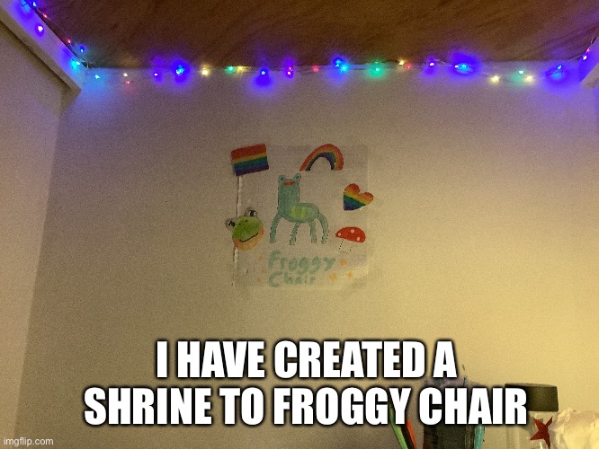 I got a froggy chair today and I’m super happy about it | I HAVE CREATED A SHRINE TO FROGGY CHAIR | image tagged in acnh | made w/ Imgflip meme maker