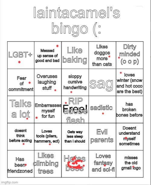 i hates beez | image tagged in iaintacamel's bingo | made w/ Imgflip meme maker