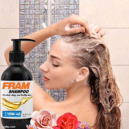image tagged in fram,shampoo,motor oil,car oil,bath,shower | made w/ Imgflip meme maker