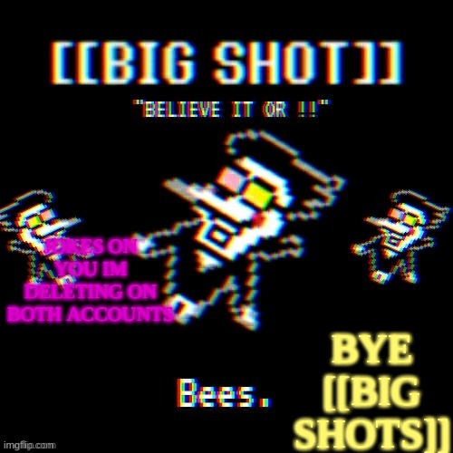 qw | BYE [[BIG SHOTS]]; JOKES ON YOU IM DELETING ON BOTH ACCOUNTS | image tagged in qw | made w/ Imgflip meme maker