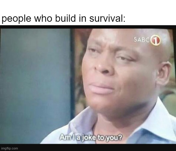 Am I a joke to you? | people who build in survival: | image tagged in am i a joke to you | made w/ Imgflip meme maker