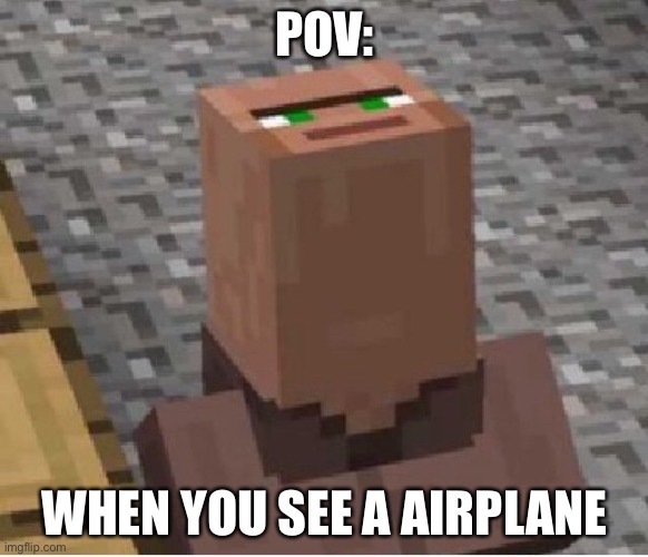 Minecraft Villager Looking Up | POV:; WHEN YOU SEE A AIRPLANE | image tagged in minecraft villager looking up | made w/ Imgflip meme maker