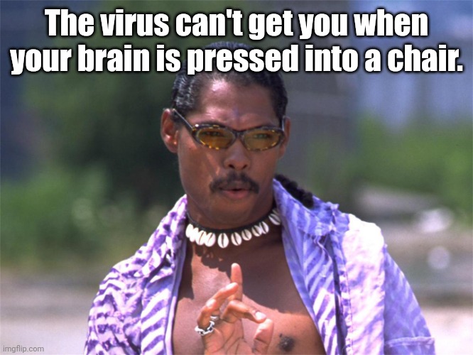 Pootie Tang say: | The virus can't get you when your brain is pressed into a chair. | image tagged in pootie tang say | made w/ Imgflip meme maker