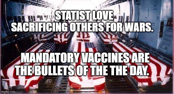 Coffins  | STATIST LOVE SACRIFICING OTHERS FOR WARS. MANDATORY VACCINES ARE THE BULLETS OF THE THE DAY. | image tagged in coffins | made w/ Imgflip meme maker