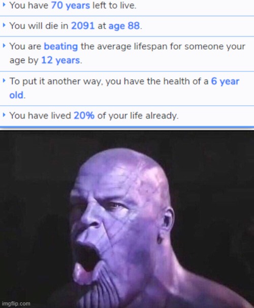 longevity go brrrr | image tagged in poggers thanos | made w/ Imgflip meme maker