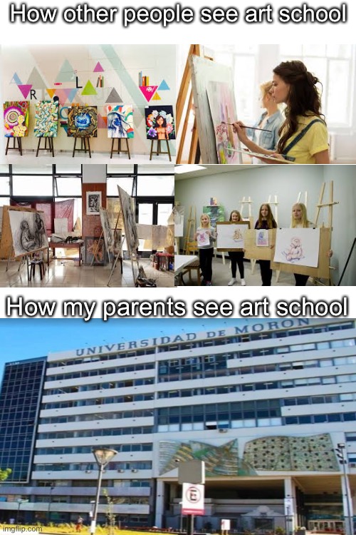 It’s all about perspective | How other people see art school; How my parents see art school | image tagged in art | made w/ Imgflip meme maker