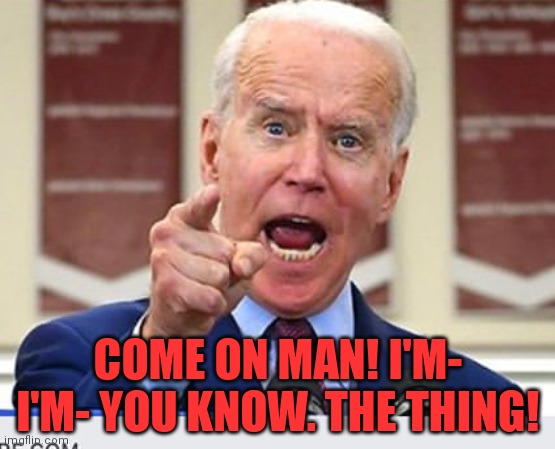 Joe Biden no malarkey | COME ON MAN! I'M- I'M- YOU KNOW. THE THING! | image tagged in joe biden no malarkey | made w/ Imgflip meme maker