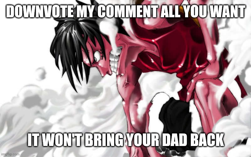 . | DOWNVOTE MY COMMENT ALL YOU WANT; IT WON'T BRING YOUR DAD BACK | image tagged in luffy enraged | made w/ Imgflip meme maker