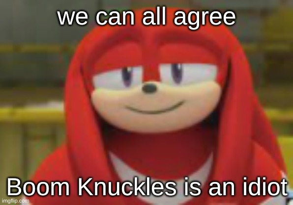 In know sonic boom was 3 years ago chill out | we can all agree; Boom Knuckles is an idiot | image tagged in sonic boom,knuckles,memes | made w/ Imgflip meme maker