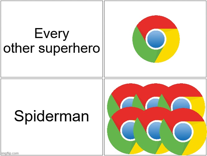 There's a million different types of Spidermen | Every other superhero; Spiderman | image tagged in memes,blank comic panel 2x2 | made w/ Imgflip meme maker