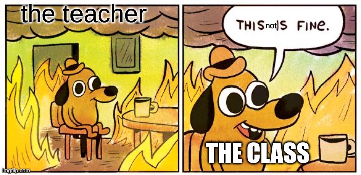 this is not fine | the teacher; not; THE CLASS | image tagged in memes,this is fine | made w/ Imgflip meme maker