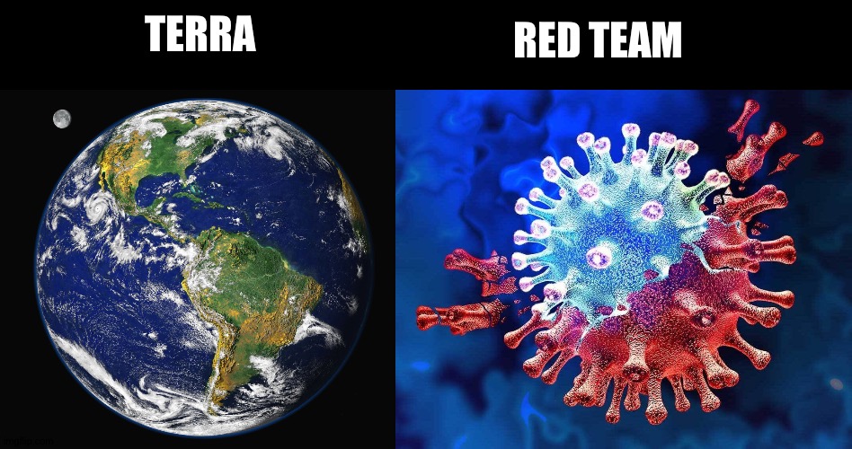 The finishing line of the Red Teaming | RED TEAM; TERRA | image tagged in earth,red,team | made w/ Imgflip meme maker