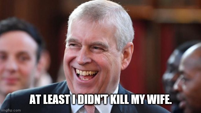 Prince Andrew | AT LEAST I DIDN'T KILL MY WIFE. | image tagged in prince andrew | made w/ Imgflip meme maker