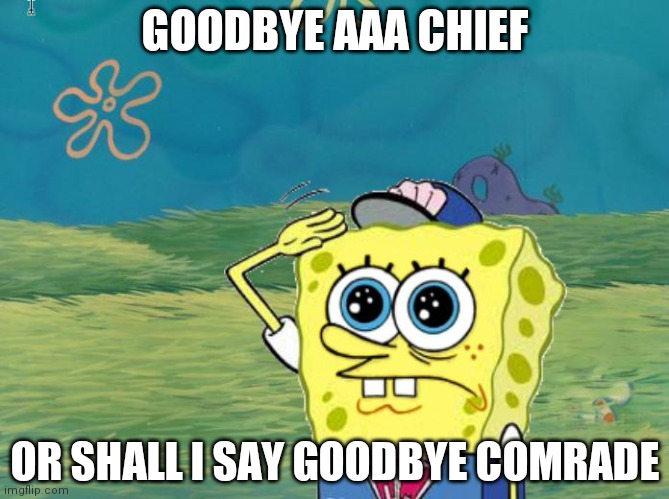 Spongebob salute | GOODBYE AAA CHIEF; OR SHALL I SAY GOODBYE COMRADE | image tagged in spongebob salute | made w/ Imgflip meme maker