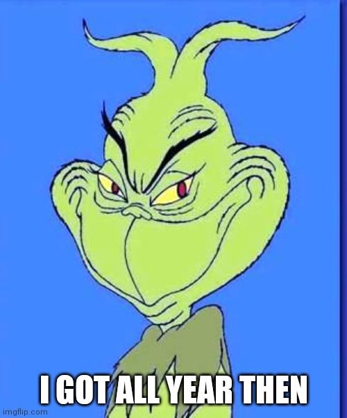 Good Grinch | I GOT ALL YEAR THEN | image tagged in good grinch | made w/ Imgflip meme maker