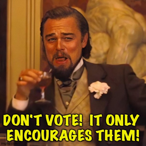 Laughing Leo  HD | DON'T VOTE!  IT ONLY 
ENCOURAGES THEM! | image tagged in laughing leo hd | made w/ Imgflip meme maker