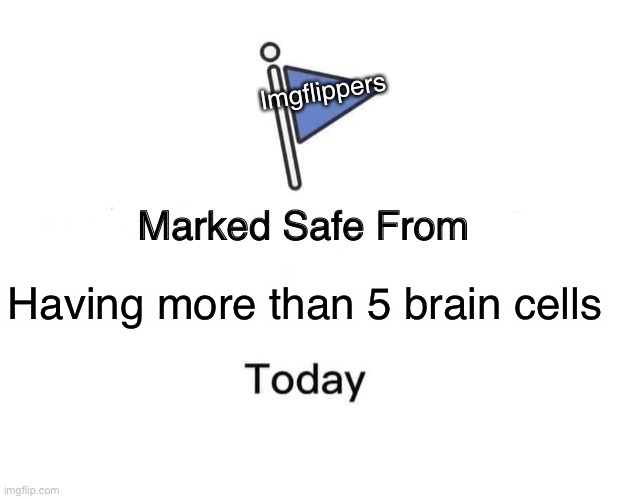 Marked Safe From | Imgflippers; Having more than 5 brain cells | image tagged in memes,marked safe from,brain cells | made w/ Imgflip meme maker