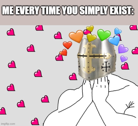 mannnnnnnnnnnnnnnnnn | ME EVERY TIME YOU SIMPLY EXIST: | image tagged in wholesome crusader 4,wholesome | made w/ Imgflip meme maker