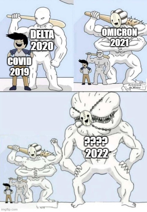 Evolution of COVID-19 Anxiety | OMICRON 2021; DELTA 2020; COVID 2019; ???? 
2022 | image tagged in bigger and bigger,health,covid-19 | made w/ Imgflip meme maker
