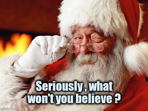 santa | Seriously , what won't you believe ? | image tagged in santa | made w/ Imgflip meme maker