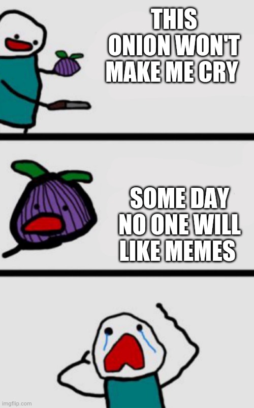 This onion won’t make me cry UPDATED | THIS ONION WON'T MAKE ME CRY; SOME DAY NO ONE WILL LIKE MEMES | image tagged in this onion won t make me cry updated | made w/ Imgflip meme maker