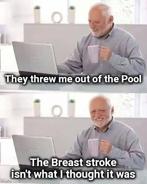 They promised not to press charges | They threw me out of the Pool; The Breast stroke isn't what I thought it was | image tagged in memes,hide the pain harold,boob,the more you know | made w/ Imgflip meme maker