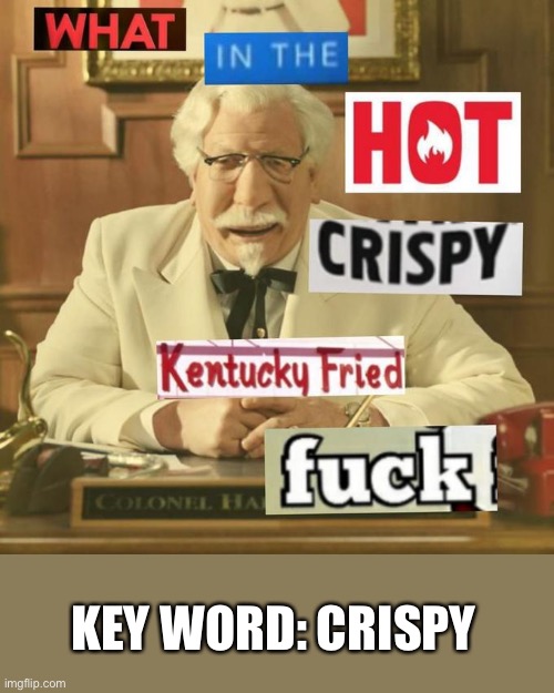 Krispy burger | KEY WORD: CRISPY | image tagged in what in the hot crispy kentucky fried frick,crispy | made w/ Imgflip meme maker