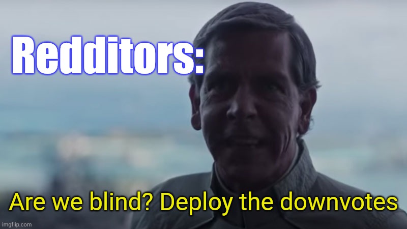 Are We Blind? Deploy the | Redditors: Are we blind? Deploy the downvotes | image tagged in are we blind deploy the | made w/ Imgflip meme maker