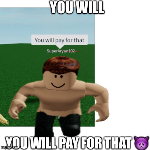 you will pay for that | YOU WILL; YOU WILL PAY FOR THAT 👿 | image tagged in roblox memes,funny memes,transparent background | made w/ Imgflip meme maker
