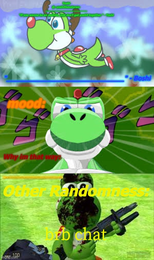 Yoshi_Official Announcement Temp v18 | brb chat | image tagged in yoshi_official announcement temp v18 | made w/ Imgflip meme maker