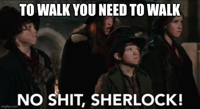 No shit sherlock | TO WALK YOU NEED TO WALK | image tagged in no shit sherlock | made w/ Imgflip meme maker