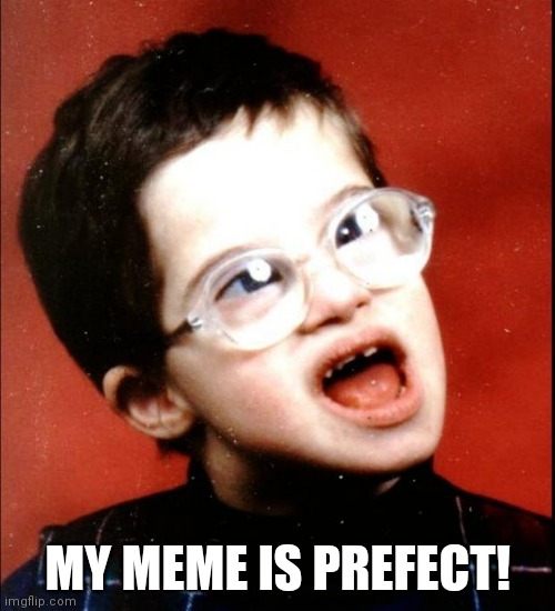 retard blank | MY MEME IS PREFECT! | image tagged in retard blank | made w/ Imgflip meme maker