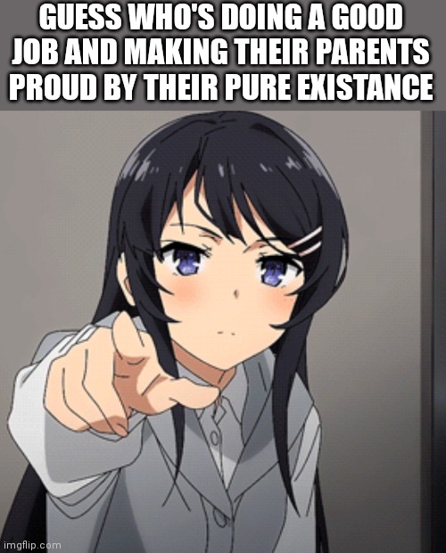 GUESS WHO'S DOING A GOOD JOB AND MAKING THEIR PARENTS PROUD BY THEIR PURE EXISTANCE | made w/ Imgflip meme maker
