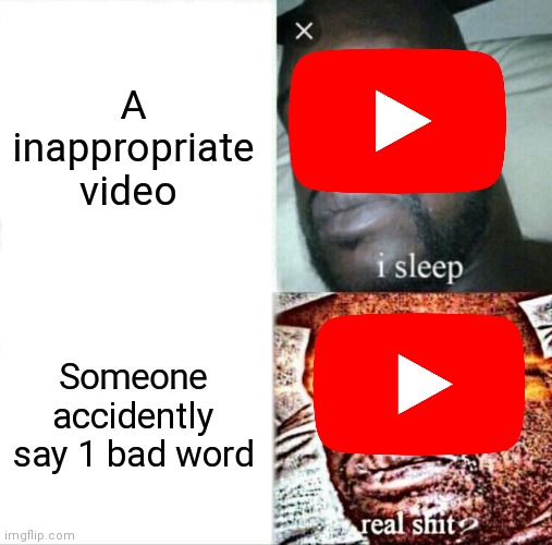 Littery | A inappropriate video; Someone accidently say 1 bad word | image tagged in memes,sleeping shaq | made w/ Imgflip meme maker