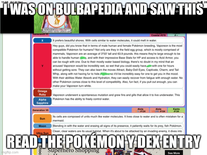 Censored ver | I WAS ON BULBAPEDIA AND SAW THIS; READ THE POKÉMON Y DEX ENTRY | image tagged in why,why are you reading this,why is the fbi here,oh god why,but why why would you do that | made w/ Imgflip meme maker