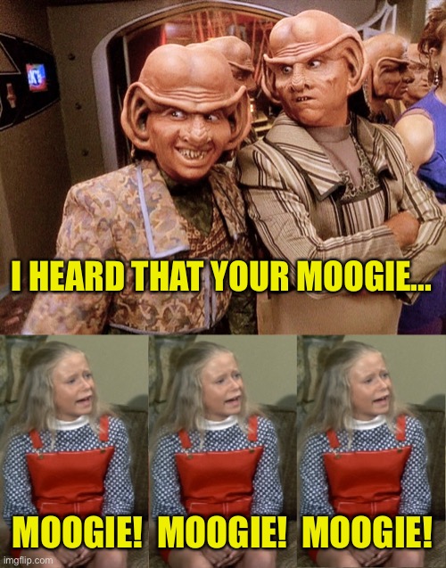 The Ferengi Bunch | I HEARD THAT YOUR MOOGIE... MOOGIE!  MOOGIE!  MOOGIE! | image tagged in ferengi 102,moogie,brady bunch,jan,marcia,star trek | made w/ Imgflip meme maker