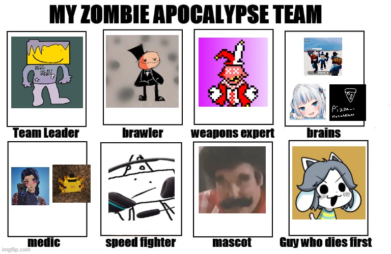 My Zombie Apocalypse Team | image tagged in my zombie apocalypse team | made w/ Imgflip meme maker