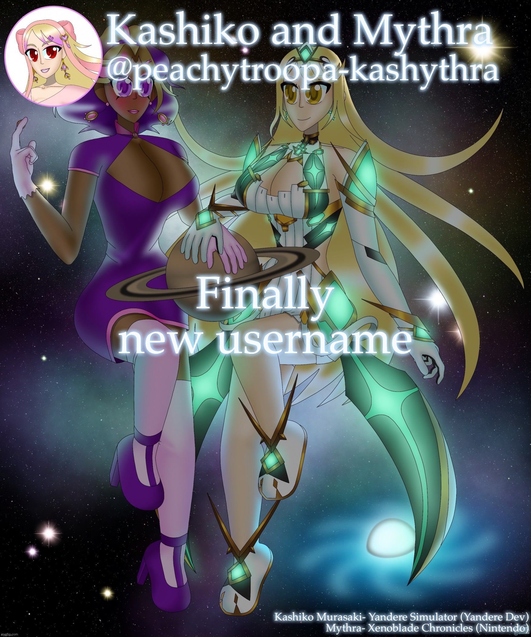 Kashiko Murasaki and Mythra | Finally new username | image tagged in kashiko murasaki and mythra,sayori and sephiroth can screw themselves | made w/ Imgflip meme maker