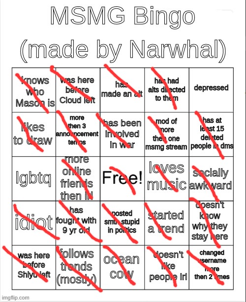 msmg bingo | image tagged in msmg bingo | made w/ Imgflip meme maker
